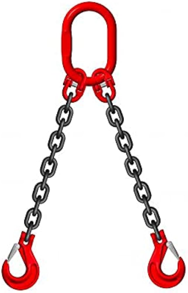 2 leg chain sling, 10mm, WLL 4.25t G80 c/w latch hooks