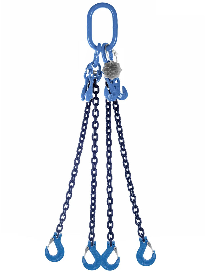 4 leg chain sling, 10mm, WLL 8.4t G100 c/w Clevis and shorten hooks