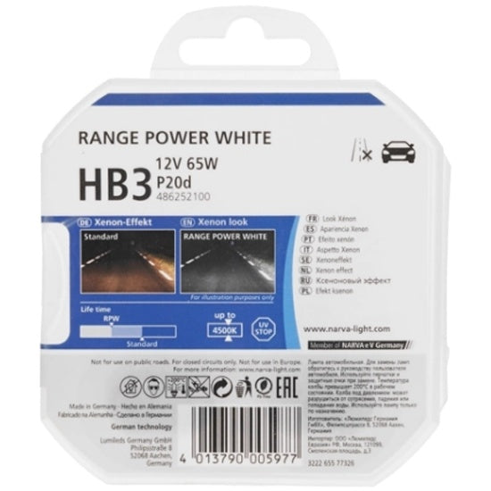 Headlight bulb, HB3 9005 Range Power White, 4500K Xenon look 12V 60W P20d